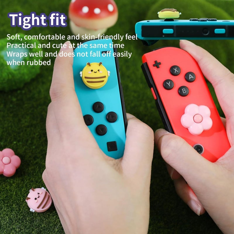 FlyingMage Switch Joycon Thumb Grips Caps, 4 PCS Cute Kawaii 3D Silicone Analog Thumbstick Button Cover Compatible with Nintendo Switch Lite/OLED Joystick Caps (Multicolor Bee&Flower) - Image 4